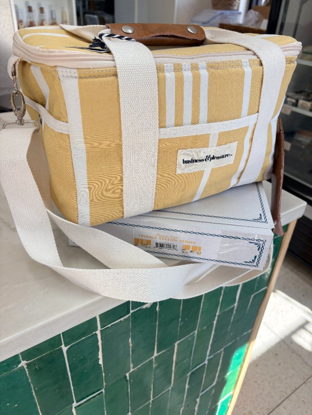 Softsided Premium Cooler Tote - Business & Pleasure - Yellow Stripe